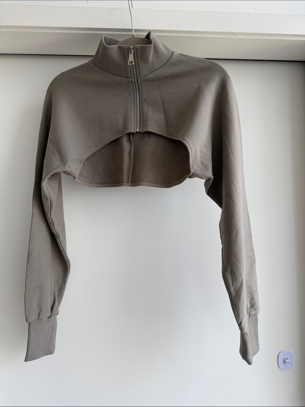 Zara Cropped Half-Zip Mock Neck Top - Taupe
